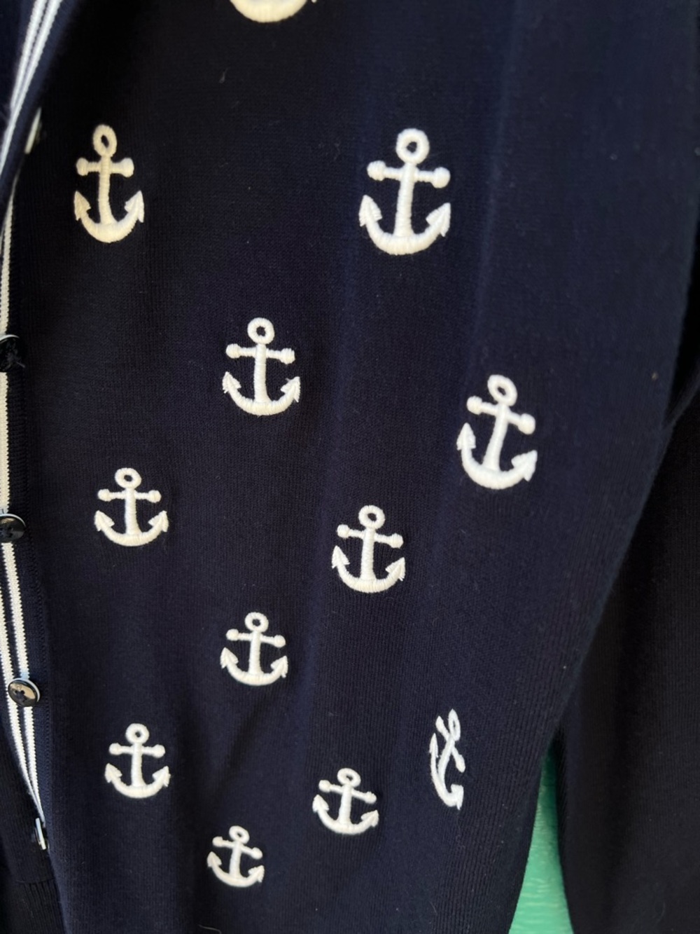 2-PC Nautical Anchor Cardigan Set Twinset Navy Crew Neck Sweater M NWT Talbots - Picture 7 of 12